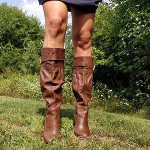 Zara Brown Leather Slouch Boots Size 8-9 (Euro 39)